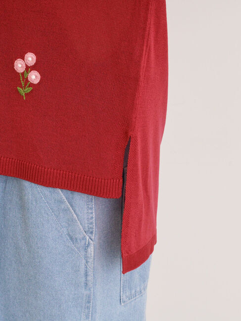 Samansa Mos2「[接触冷感]花刺繍七分袖クルーネックカーディガン」|カーディガン|