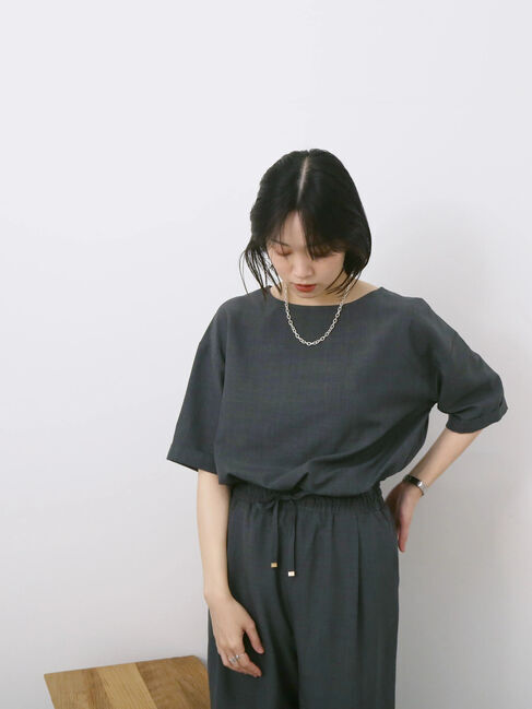 Samansa Mos2 blue「リネンタッチワイドブラウス」|シャツ・ブラウス|