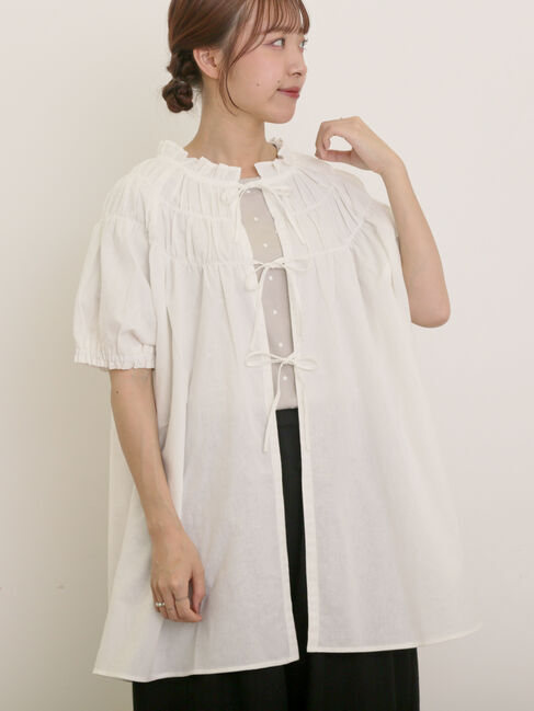 Samansa Mos2「前後2WAYリボンギャザーブラウス」|シャツ・ブラウス|オフホワイト