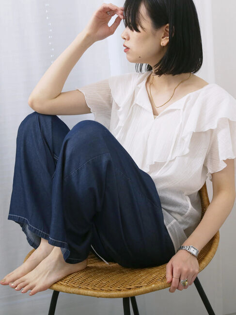 Samansa Mos2 blue「◎フリルブラウス」|シャツ・ブラウス|