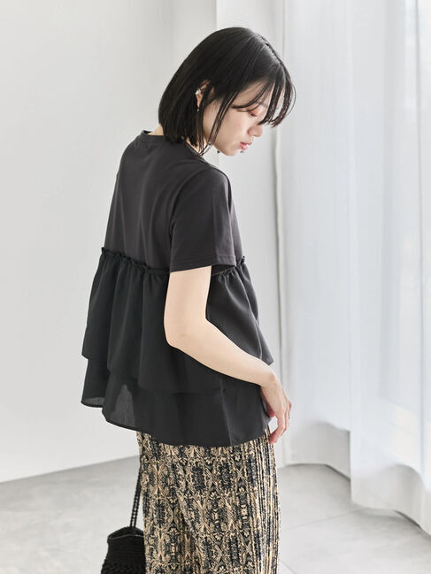 Samansa Mos2 blue「【接触冷感】ドッキングティアードプルオーバー」|Tシャツ・カットソー|