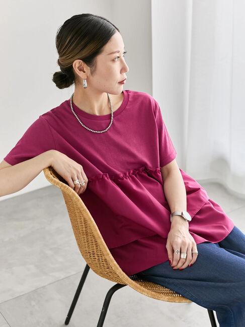 Samansa Mos2 blue「【接触冷感】ドッキングティアードプルオーバー」|Tシャツ・カットソー|