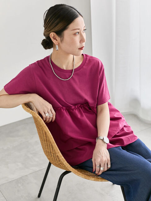 Samansa Mos2 blue「【接触冷感】ドッキングティアードプルオーバー」|Tシャツ・カットソー|