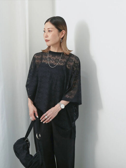Samansa Mos2 blue「レースTシャツ」|Tシャツ・カットソー|