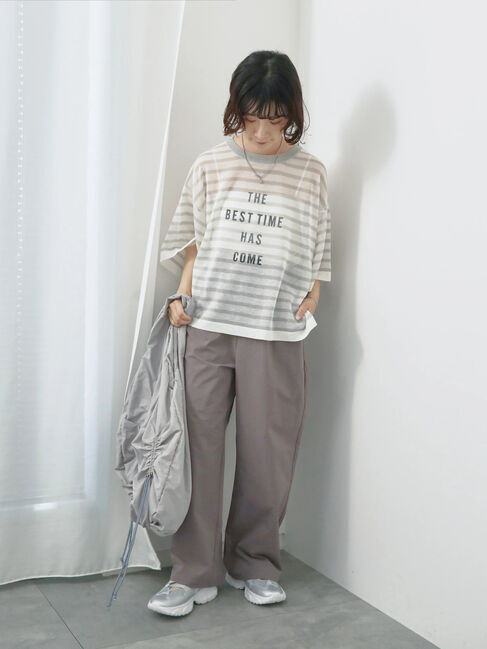 Samansa Mos2 blue「ボーダーロゴニットプルオーバー」|ニット・セーター|