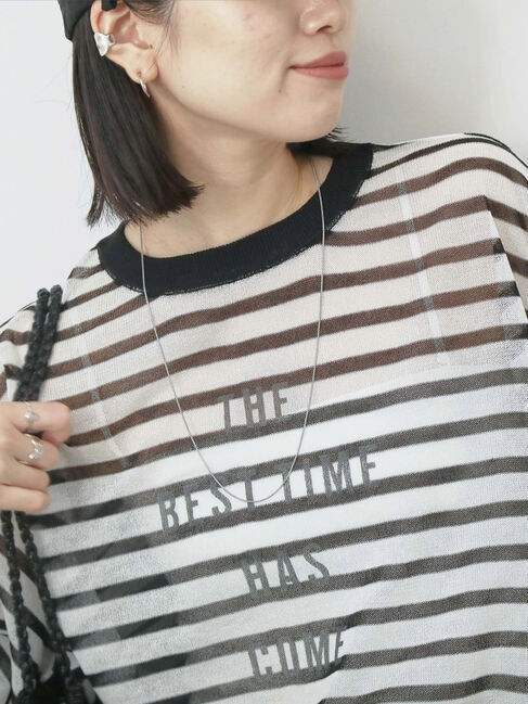 Samansa Mos2 blue「ボーダーロゴニットプルオーバー」|ニット・セーター|