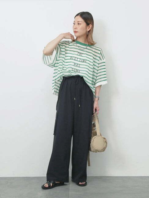 Samansa Mos2 blue「ボーダーロゴニットプルオーバー」|ニット・セーター|