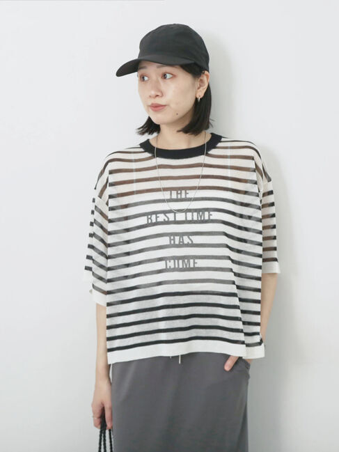 Samansa Mos2 blue「ボーダーロゴニットプルオーバー」|ニット・セーター|