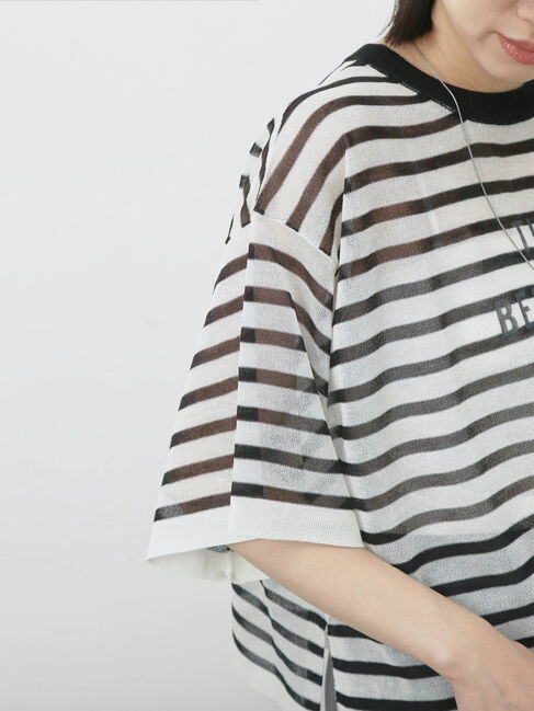 Samansa Mos2 blue「ボーダーロゴニットプルオーバー」|ニット・セーター|