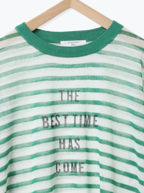 Samansa Mos2 blue「ボーダーロゴニットプルオーバー」|ニット・セーター|