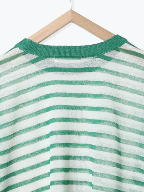 Samansa Mos2 blue「ボーダーロゴニットプルオーバー」|ニット・セーター|