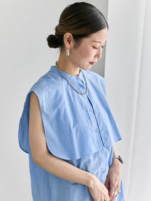 Samansa Mos2 blue「ケープブラウス」|シャツ・ブラウス|