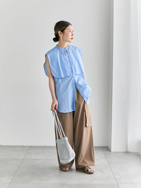 Samansa Mos2 blue「ケープブラウス」|シャツ・ブラウス|