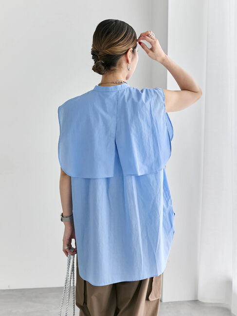 Samansa Mos2 blue「ケープブラウス」|シャツ・ブラウス|