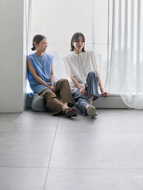 Samansa Mos2 blue「ケープブラウス」|シャツ・ブラウス|