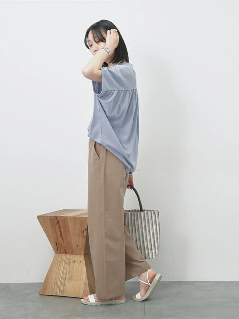 Samansa Mos2 blue「【接触冷感】ドルマンギャザー刺繍Tシャツ」|Tシャツ・カットソー|