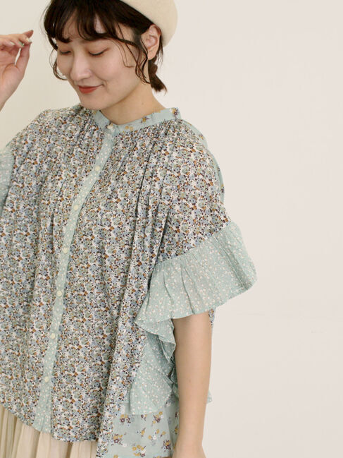 Samansa Mos2「インド柄アソート袖フリルブラウス」|シャツ・ブラウス|