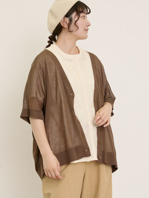 Samansa Mos2「【マシンウォッシャブル】ドルマンスリーブVネックカーディガン」|カーディガン|モカ