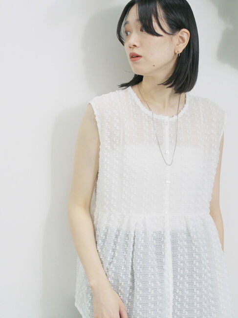 Samansa Mos2 blue「前後2wayジャカードペプラムノースリーブブラウス」|シャツ・ブラウス|