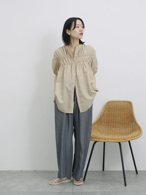 Samansa Mos2 blue「シャーリングチュニック」|シャツ・ブラウス|