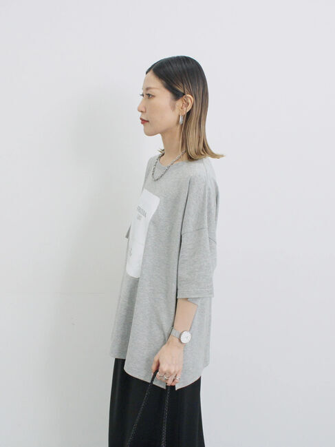 Samansa Mos2 blue「◎箔プリントTシャツ」|Tシャツ・カットソー|