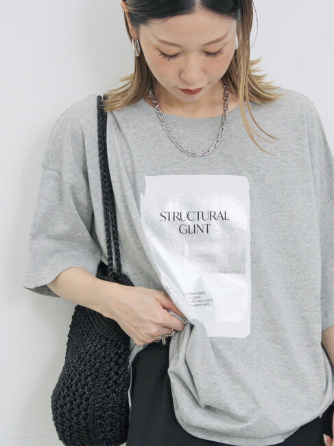 Samansa Mos2 blue「◎箔プリントTシャツ」|Tシャツ・カットソー|