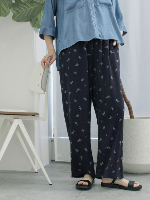 Samansa Mos2 blue「花柄イージーパンツ」|その他|