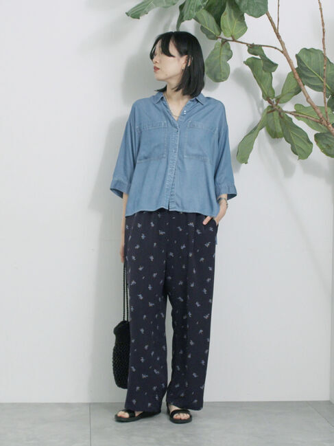 Samansa Mos2 blue「花柄イージーパンツ」|その他|