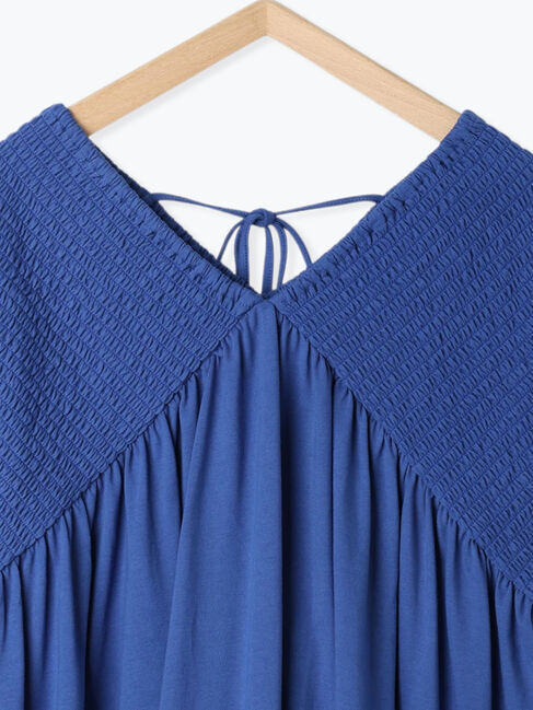 Samansa Mos2 blue「◎【接触冷感】シャーリングVネックプルオーバー」|Tシャツ・カットソー|