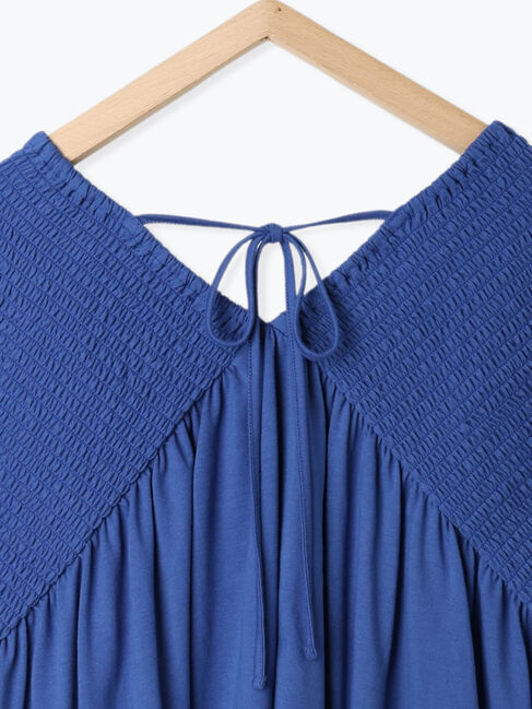 Samansa Mos2 blue「◎【接触冷感】シャーリングVネックプルオーバー」|Tシャツ・カットソー|