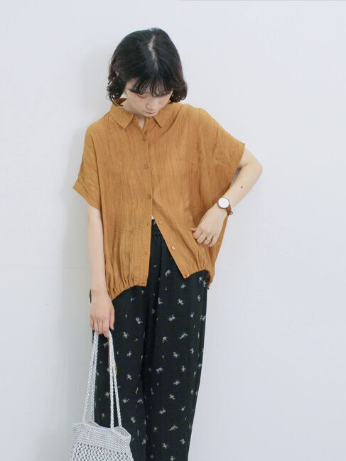 Samansa Mos2 blue「裾ドロスト楊柳シャツ」|シャツ・ブラウス|