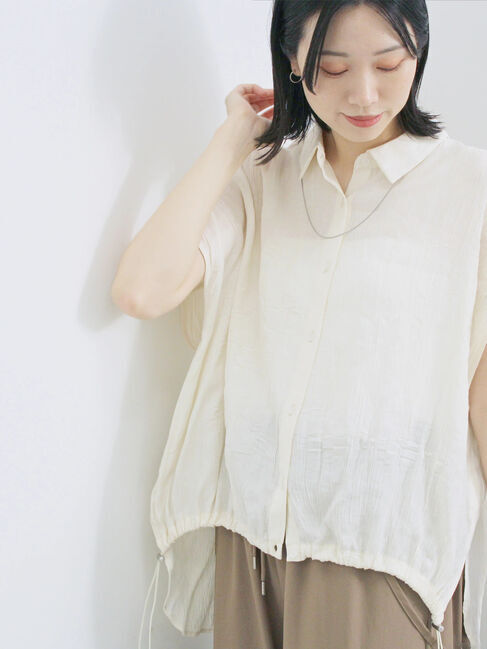 Samansa Mos2 blue「裾ドロスト楊柳シャツ」|シャツ・ブラウス|