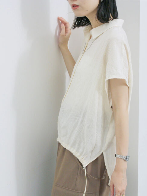 Samansa Mos2 blue「裾ドロスト楊柳シャツ」|シャツ・ブラウス|