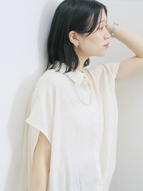 Samansa Mos2 blue「裾ドロスト楊柳シャツ」|シャツ・ブラウス|