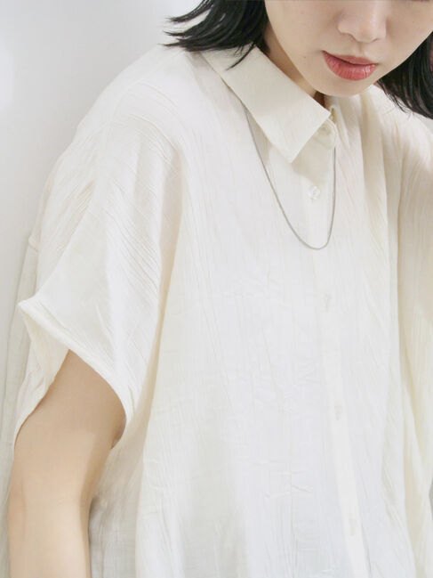 Samansa Mos2 blue「裾ドロスト楊柳シャツ」|シャツ・ブラウス|