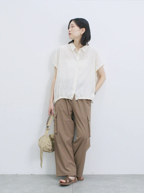 Samansa Mos2 blue「裾ドロスト楊柳シャツ」|シャツ・ブラウス|