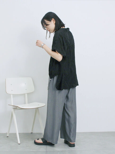 Samansa Mos2 blue「裾ドロスト楊柳シャツ」|シャツ・ブラウス|