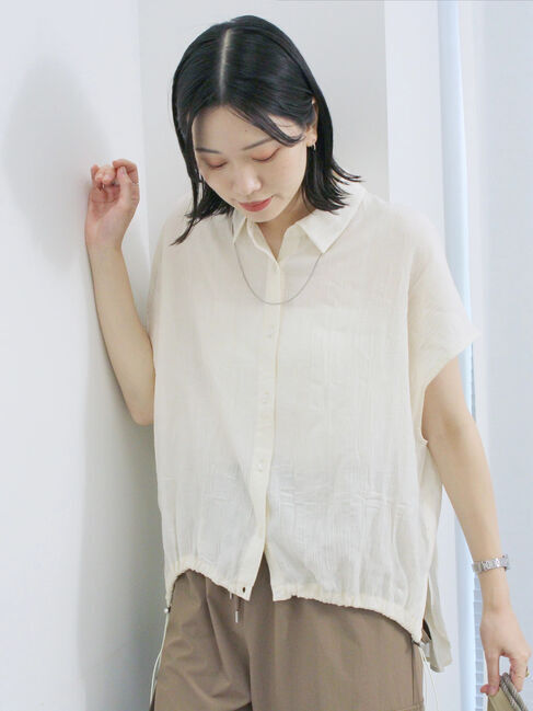 Samansa Mos2 blue「裾ドロスト楊柳シャツ」|シャツ・ブラウス|