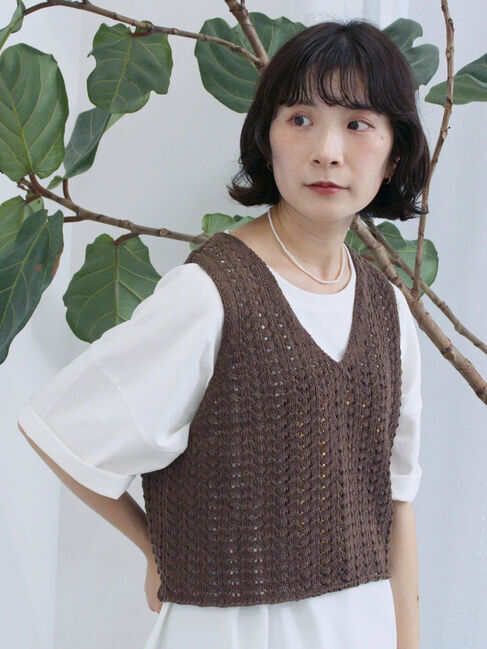 Samansa Mos2 blue「テープヤーン透かしニットベスト」|ニット・セーター|