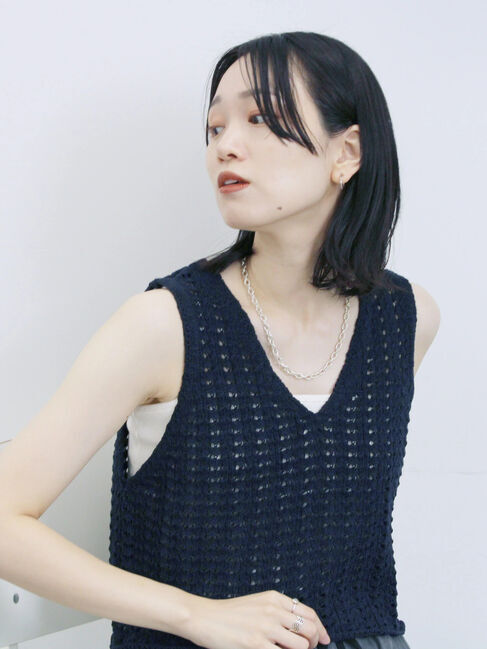 Samansa Mos2 blue「テープヤーン透かしニットベスト」|ニット・セーター|