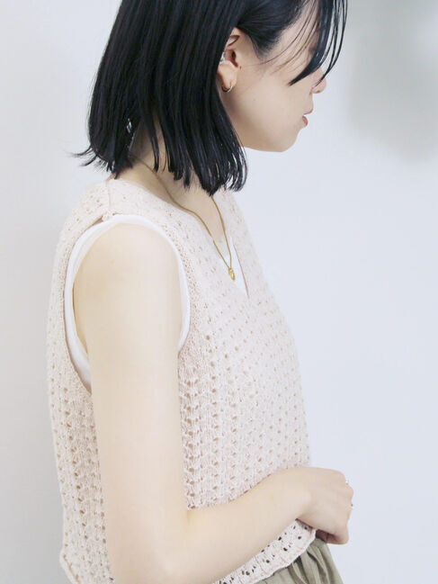 Samansa Mos2 blue「テープヤーン透かしニットベスト」|ニット・セーター|