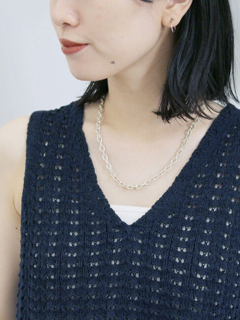 Samansa Mos2 blue「テープヤーン透かしニットベスト」|ニット・セーター|