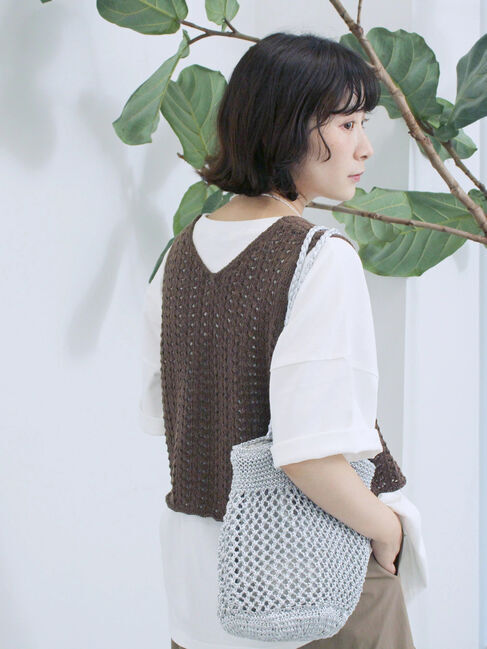 Samansa Mos2 blue「テープヤーン透かしニットベスト」|ニット・セーター|