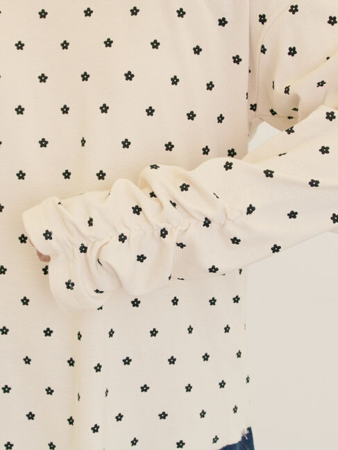 Samansa Mos2「リップル柄アソート袖シャーリングカットソー」|Tシャツ・カットソー|