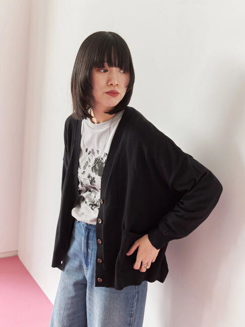 Samansa Mos2 blue「マルチスタイルVネックカーディガン」|カーディガン|