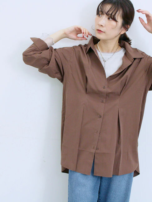 Samansa Mos2 blue「◎マットサテンタックシャツ」|シャツ・ブラウス|