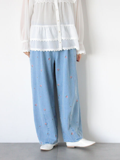 Samansa Mos2「《新色追加》【オーガニックコットン】デニムバレルパンツ」|その他|サックスブルー