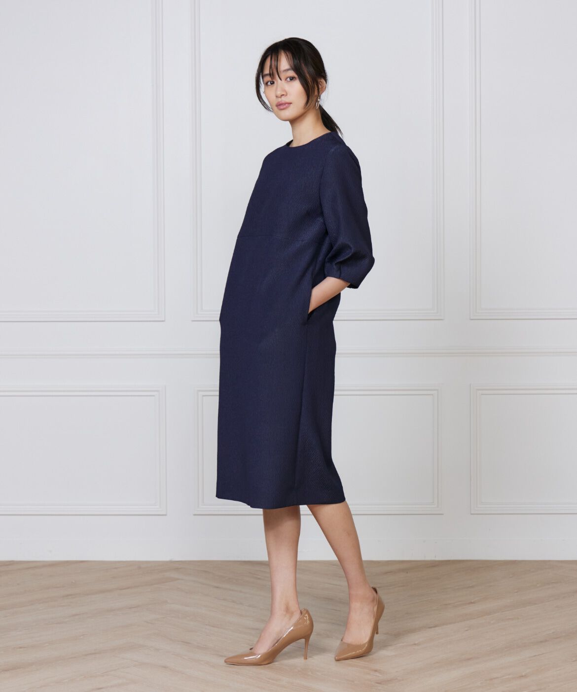 7-IDconcept.「《大きいサイズ》フクレジャカードワンピース」|ワンピース|