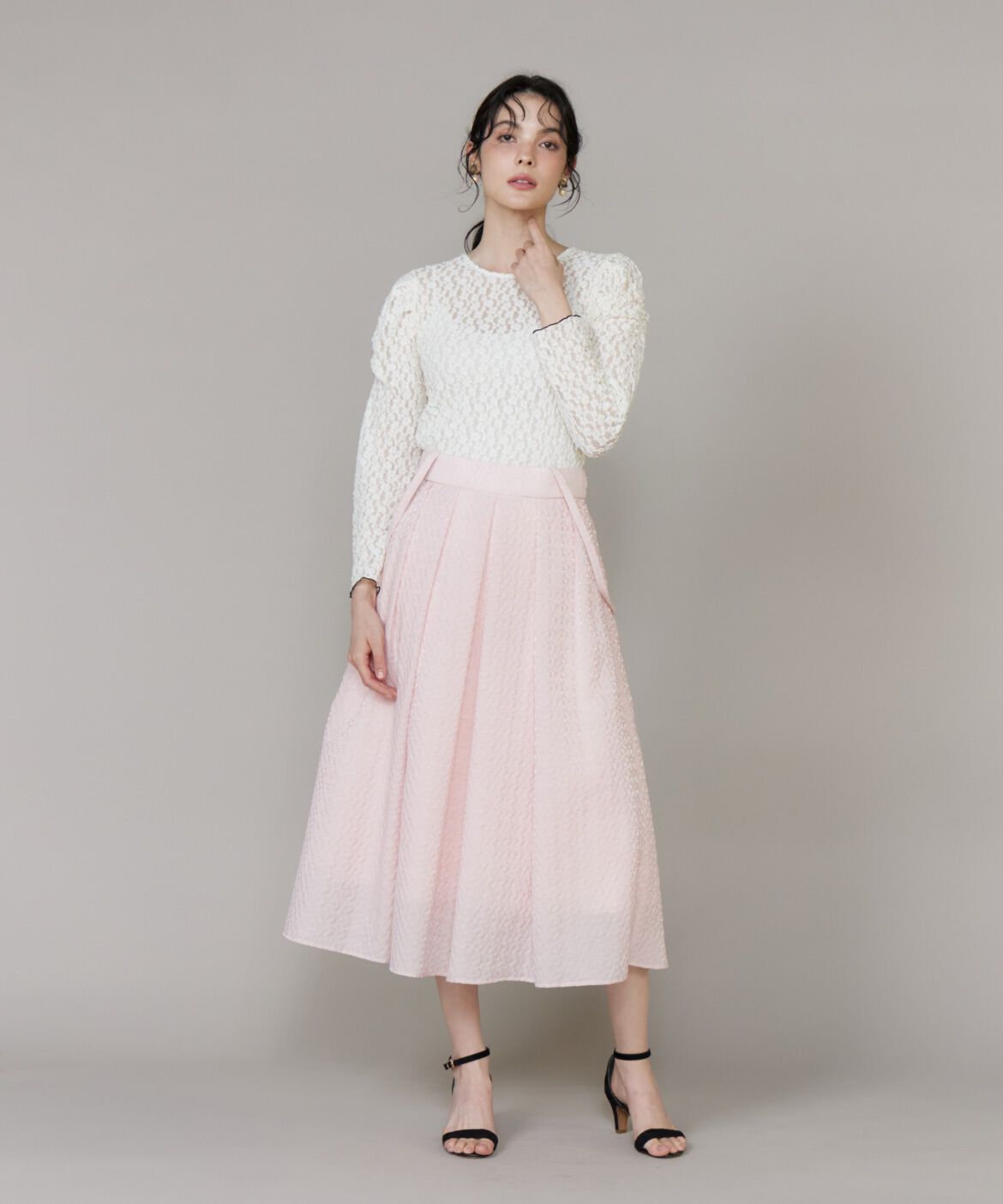 Maglie le cassetto「サスペンダー付きジャガードスカート」|フレア|