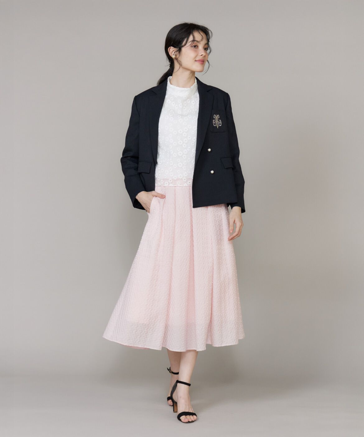 Maglie le cassetto「サスペンダー付きジャガードスカート」|フレア|